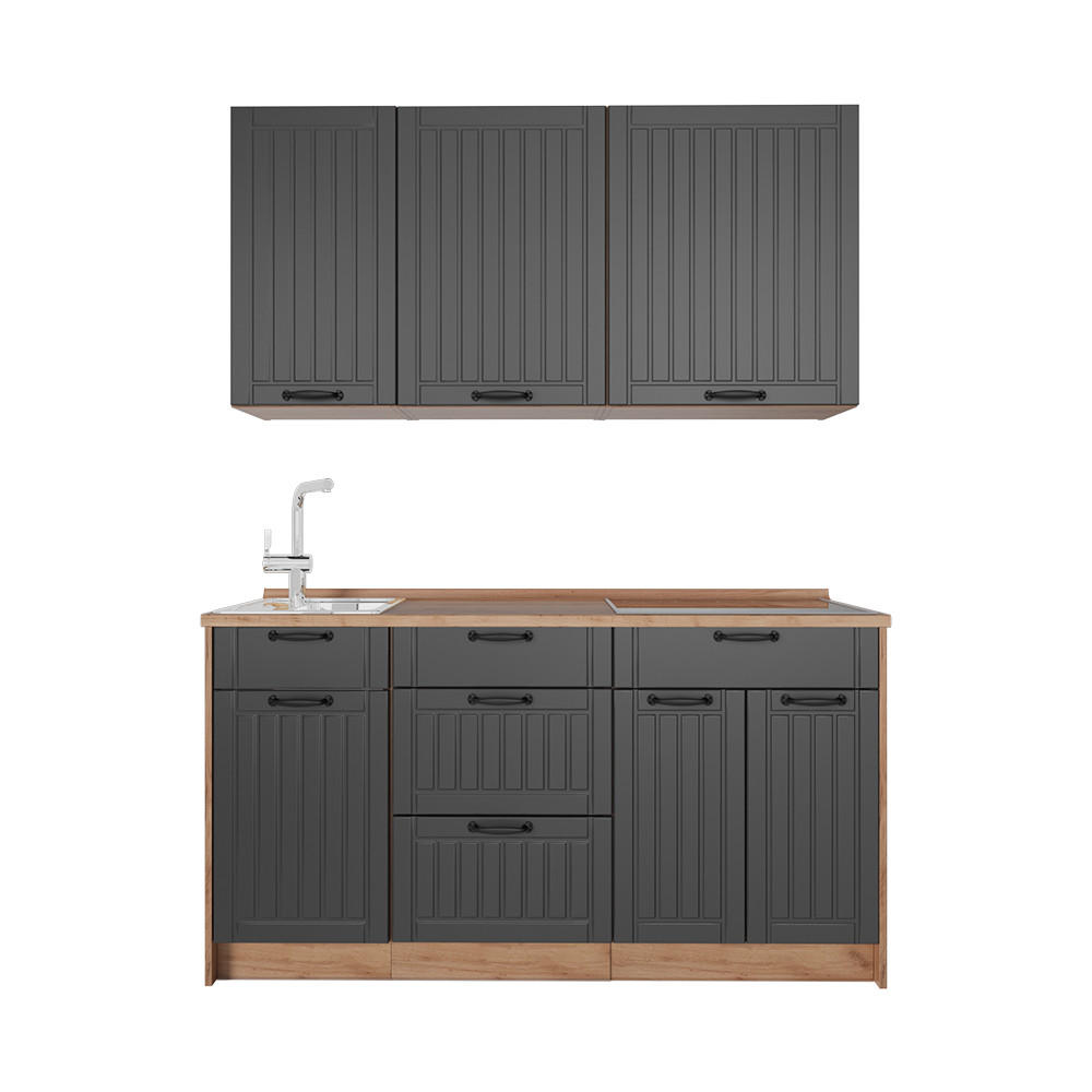 SAMOSTATNÁ KUCHYŇA Fame-Line, Tmavo-sivá/Dub Goldkraft, 150 cm, AP Oak - dub medový/tmavosivá, kompozitné drevo (150/82/60cm) - Vicco