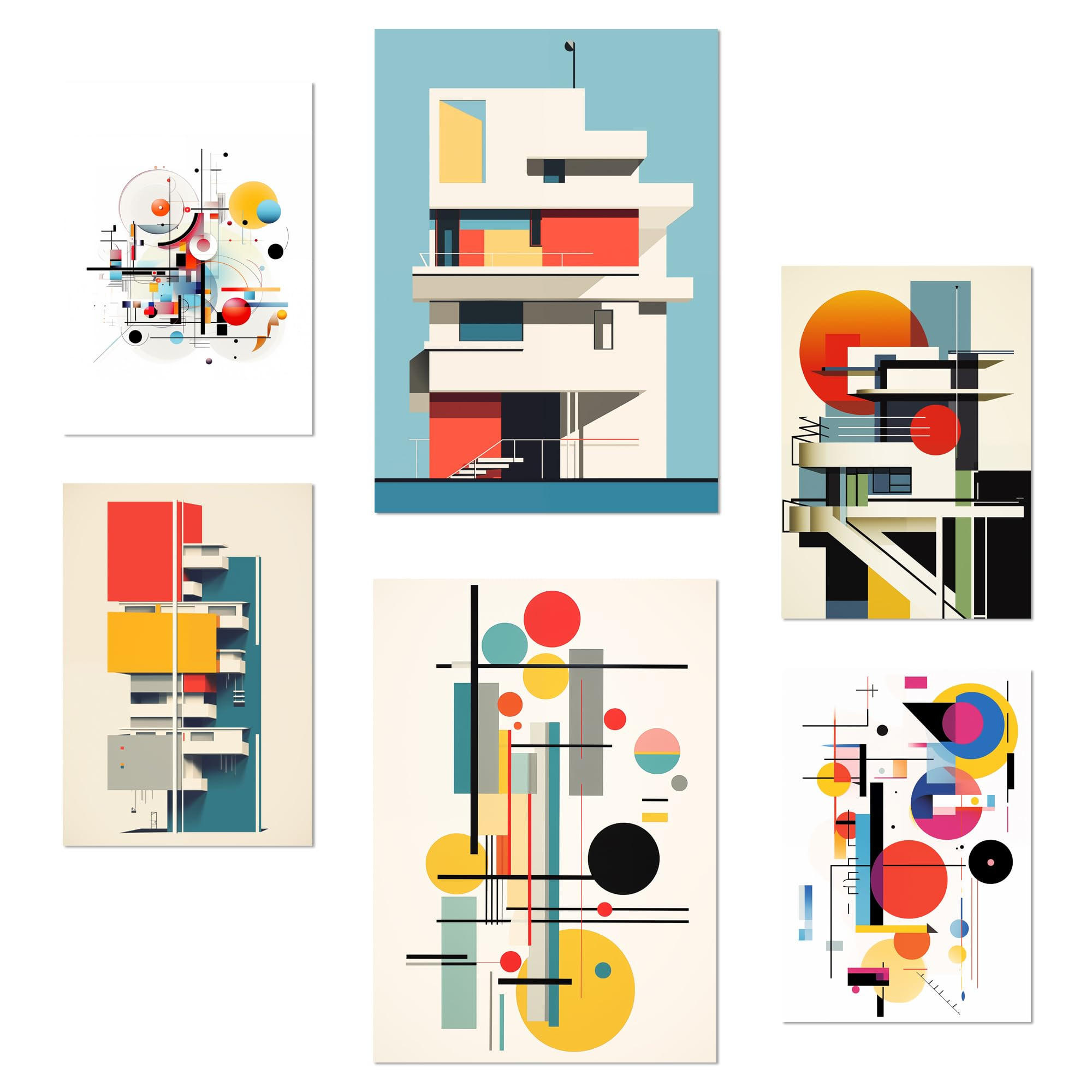 POSTER Set Mit 6 Bauhaus Dekonstruierte Architektur A3 & A4 Rahmenlos - Klar, Papier (29/3cm) - Nacnic