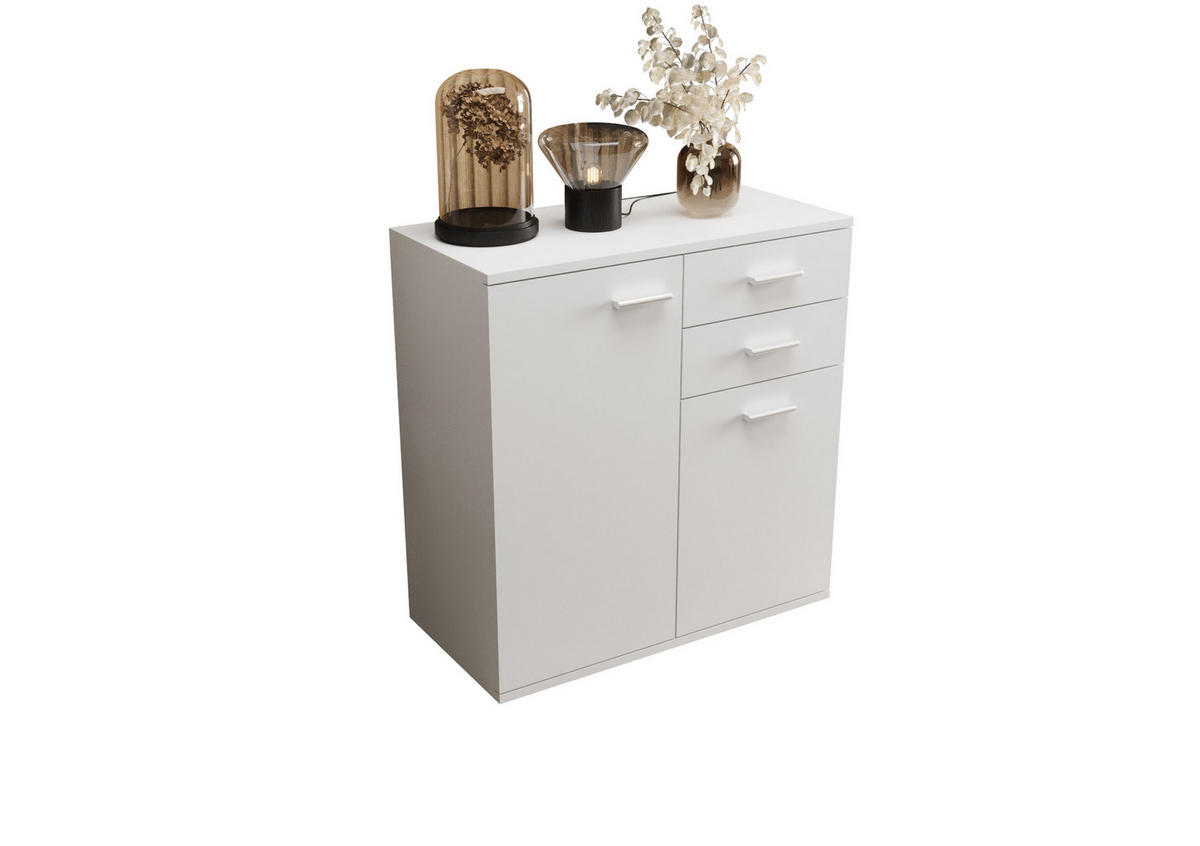 KOMMODE London LMK 2D2S mit 2 Türen, Sideboard in Farbe: Weiß, Größe: 71 x 75 x 35 cm - Weiß, Holzwerkstoff (71/75/35cm) - O-Sofa