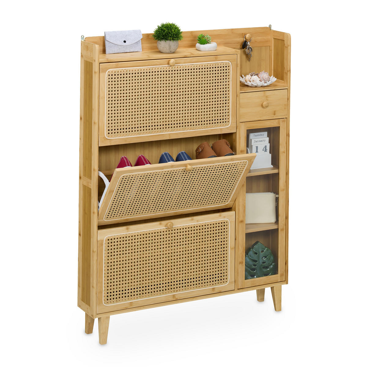 SCHUHSCHRANK - Hellbraun, Holz/Holzwerkstoff (95/127/19cm) - Relaxdays