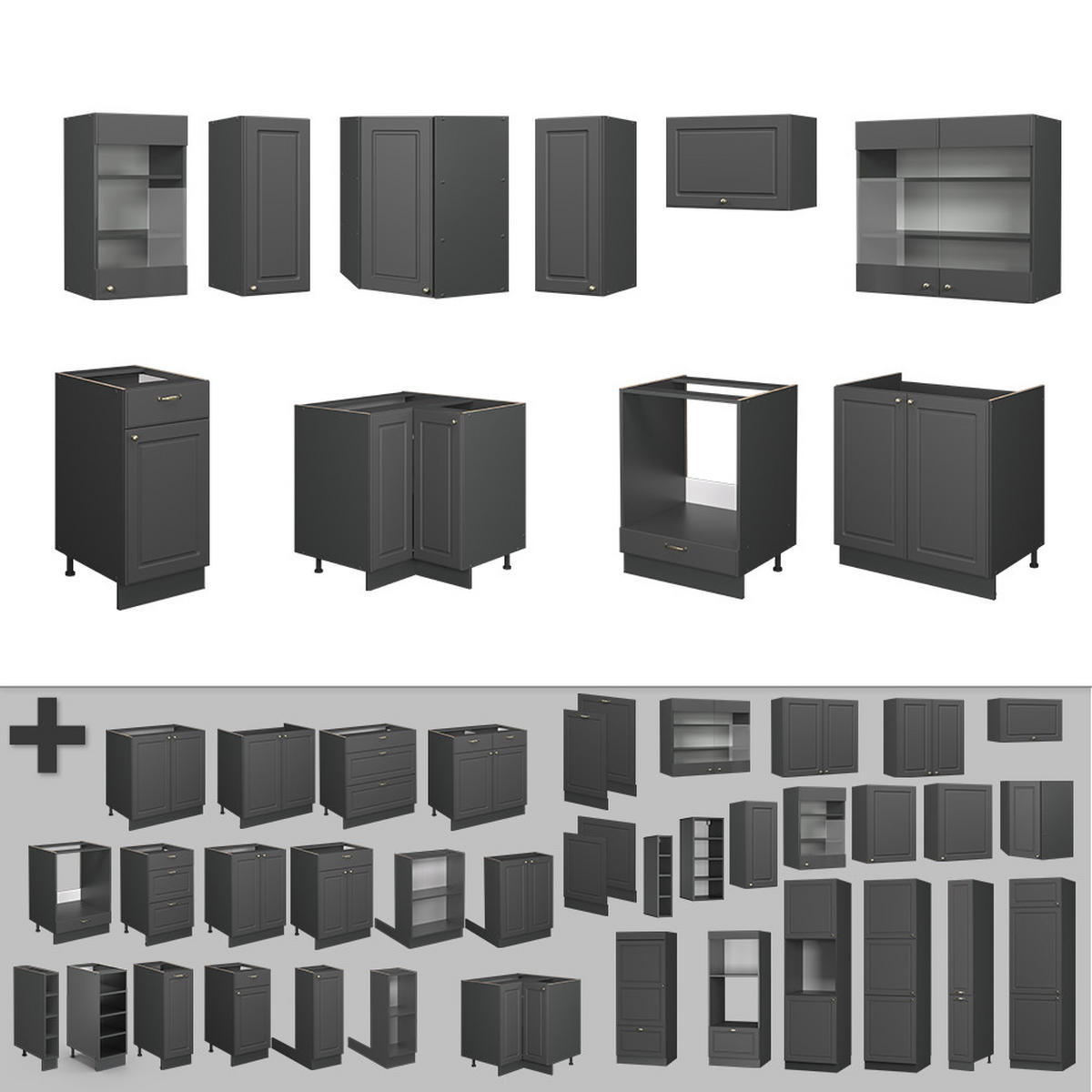 ROHOVÁ KUCHYŇ Fame-Line Anthrazit-Gold Landhaus - antracitová, kompozitní dřevo (190/81.6/60cm) - Vicco