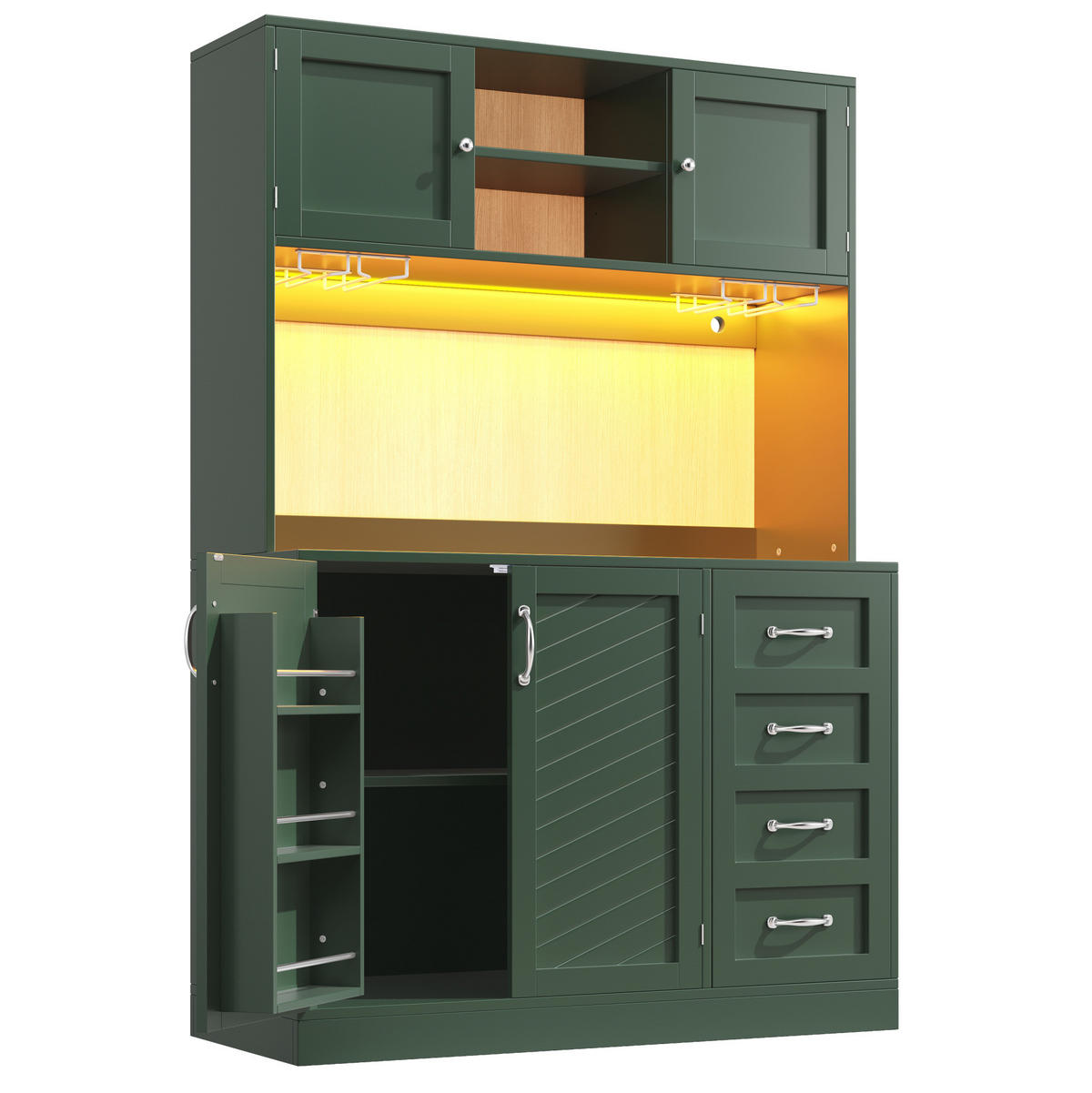 BUFFET 120/40/188 cm aus MDF mit LED-Beleuchtung Grün - Grün, Holzwerkstoff (120/188/40cm) - Modenvie
