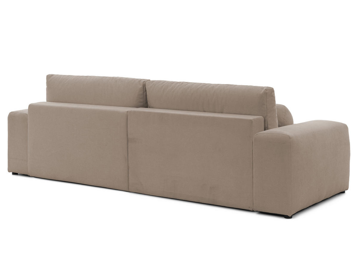 ECKSOFA Puffy mit Schlaffunktion und Bettkasten - besonders weich und puffig aus Greige Webstoff - Ottomane links - Greige/Schwarz, Holz/Kunststoff (138/266cm) - S-Style Möbel
