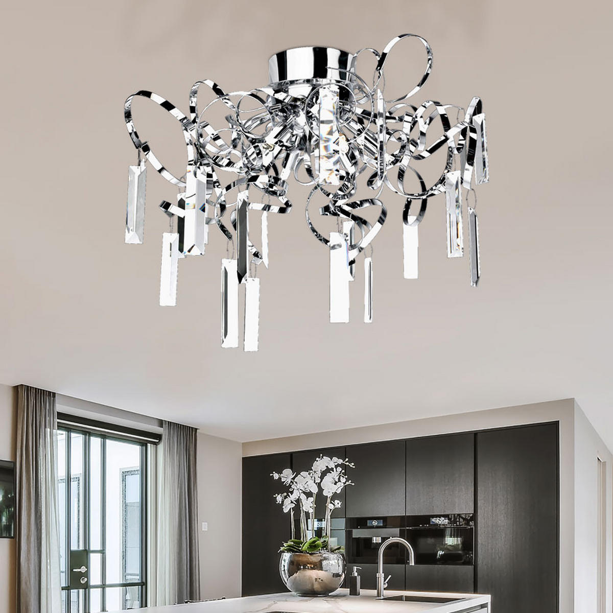 DECKENLEUCHTE Chrom Klar Glas Silber - Silberfarben, Glas (43/50/43cm)