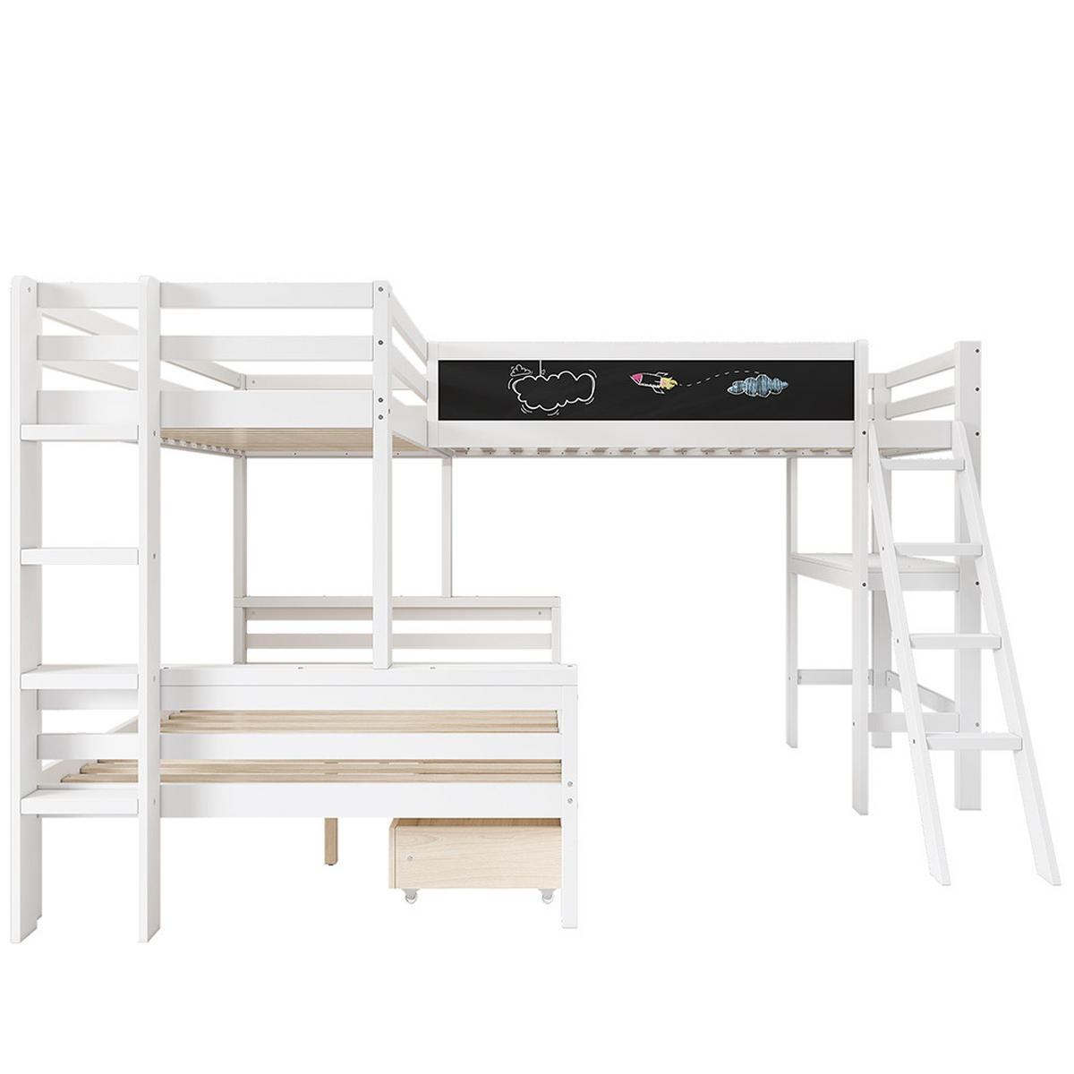 HOCHBETT 140x200cm & 90x200cm mit Schreibtisch und Regal in weiß - Weiß, Holz (90/200cm) - KOMHTOM
