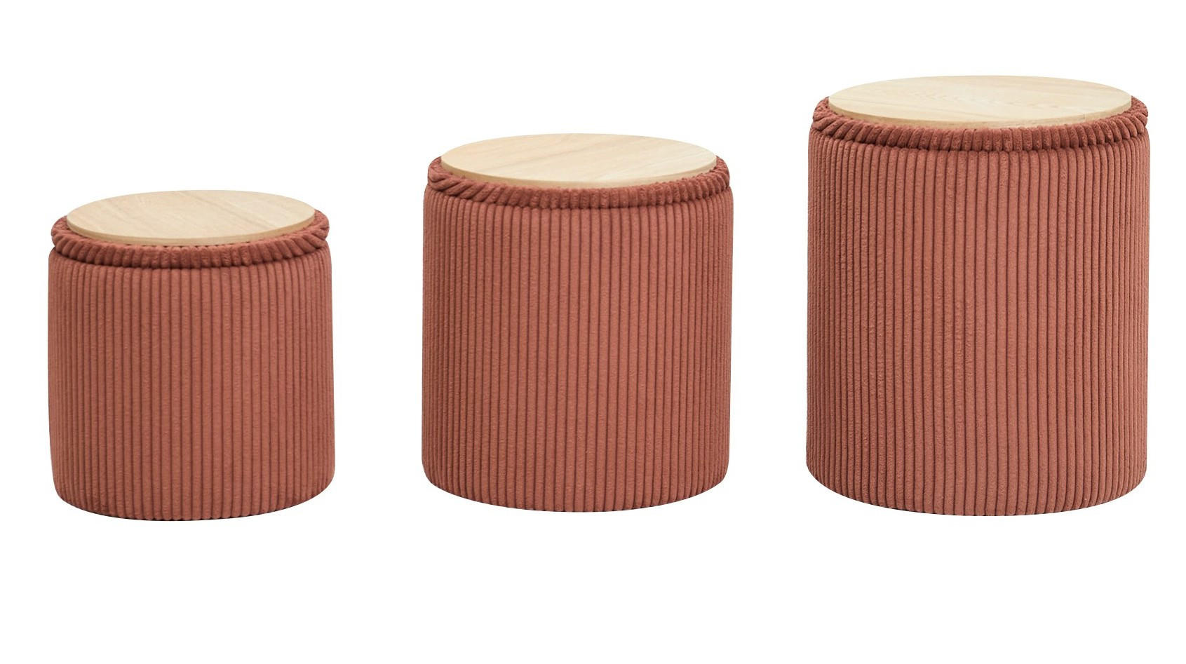 POUF Kord Terracotta 3er Set - Rot, Textil (37/42/37cm) - Nordlys
