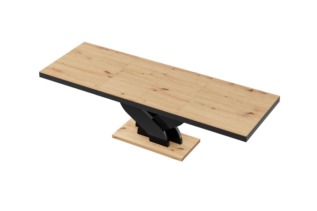 ESSTISCH rechteckig Eiche Artisan -Schwarz Hochglanz ausziehbar 160-256 cm - Schwarz Hochglanz/Eiche Artisan, Holzwerkstoff (89/160/74cm) - designimpex