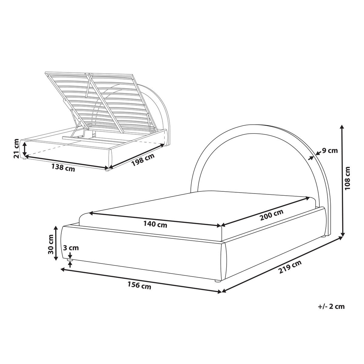 BETT mit Stauraum 140/200 cm Beige Mouzon - Beige/Grau, Textil (140/200cm) - Beliani