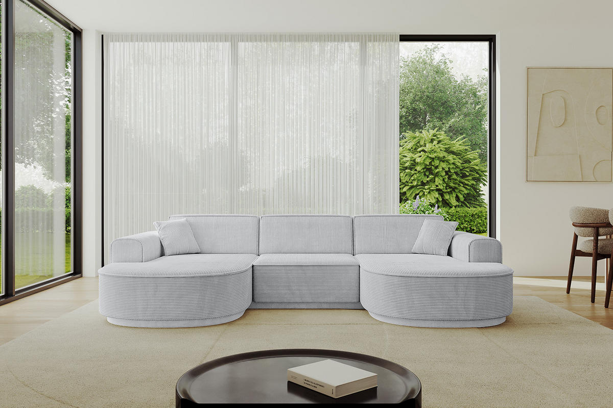 WOHNLANDSCHAFT MARI-U1-v3 - 303x171x83 cm Grau Cord - Schwarz/Grau, Holzwerkstoff/Kunststoff (303/83/171cm) - ALTDECOR