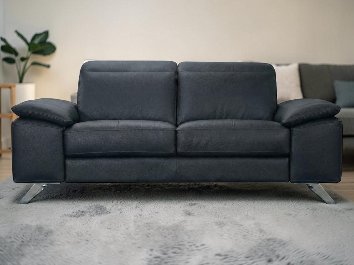 3-SITZER Sofa Genius Echtleder Schwarz - Schwarz, Leder/Metall (220/80/104cm)