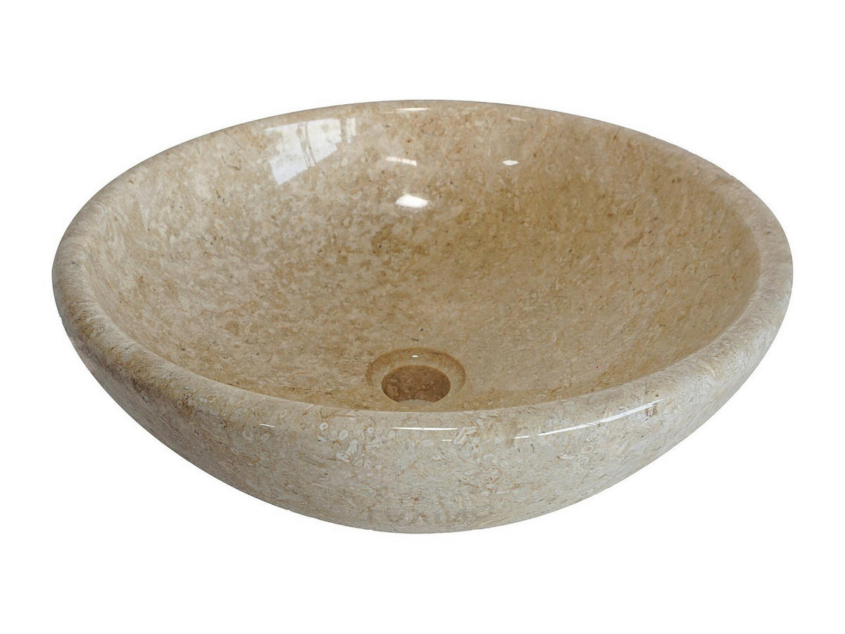 AUFSATZWASCHBECKEN - 40 cm x 40 cm - marmor - cremefarben Lavino - Creme, Stein (40/15/40cm) - Vente-Unique