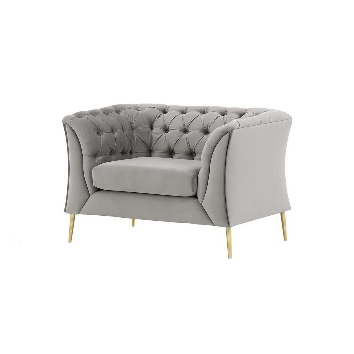SESSEL Chesterfield Modern-Velluto 15 - Hellgrau, Holz/Textil (106/74/80cm)
