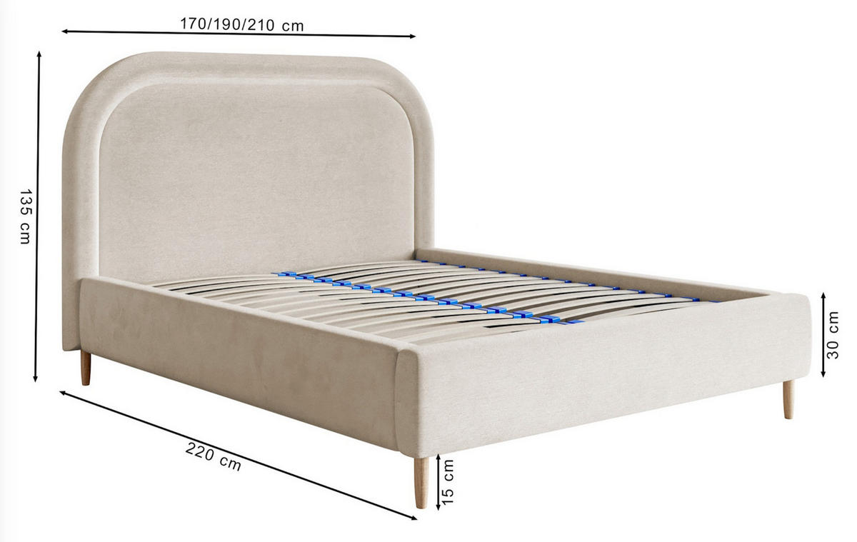 POLSTERBETT Loreo Dunkelblau Samt wasserfest 160x200 cm - Beige/Dunkelblau, Holz/Textil (160/200cm) - Selsey