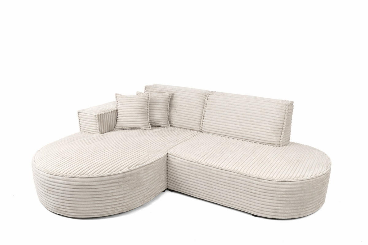 ECKSOFA L-Form, Cordstoff Velo, Ecru, Links, Modena Studio - Ecru, Holz (236/165cm) - Kaiser Möbel