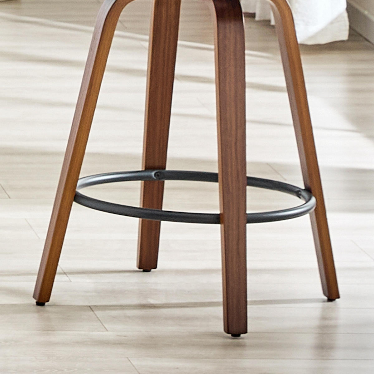 BARHOCKER mit Blüten-Rückenlehne, Bugholz, PU-Leder und Metall-Fußstütze - Braun, Holz (41.5/89/46.5cm) - MIVRAY