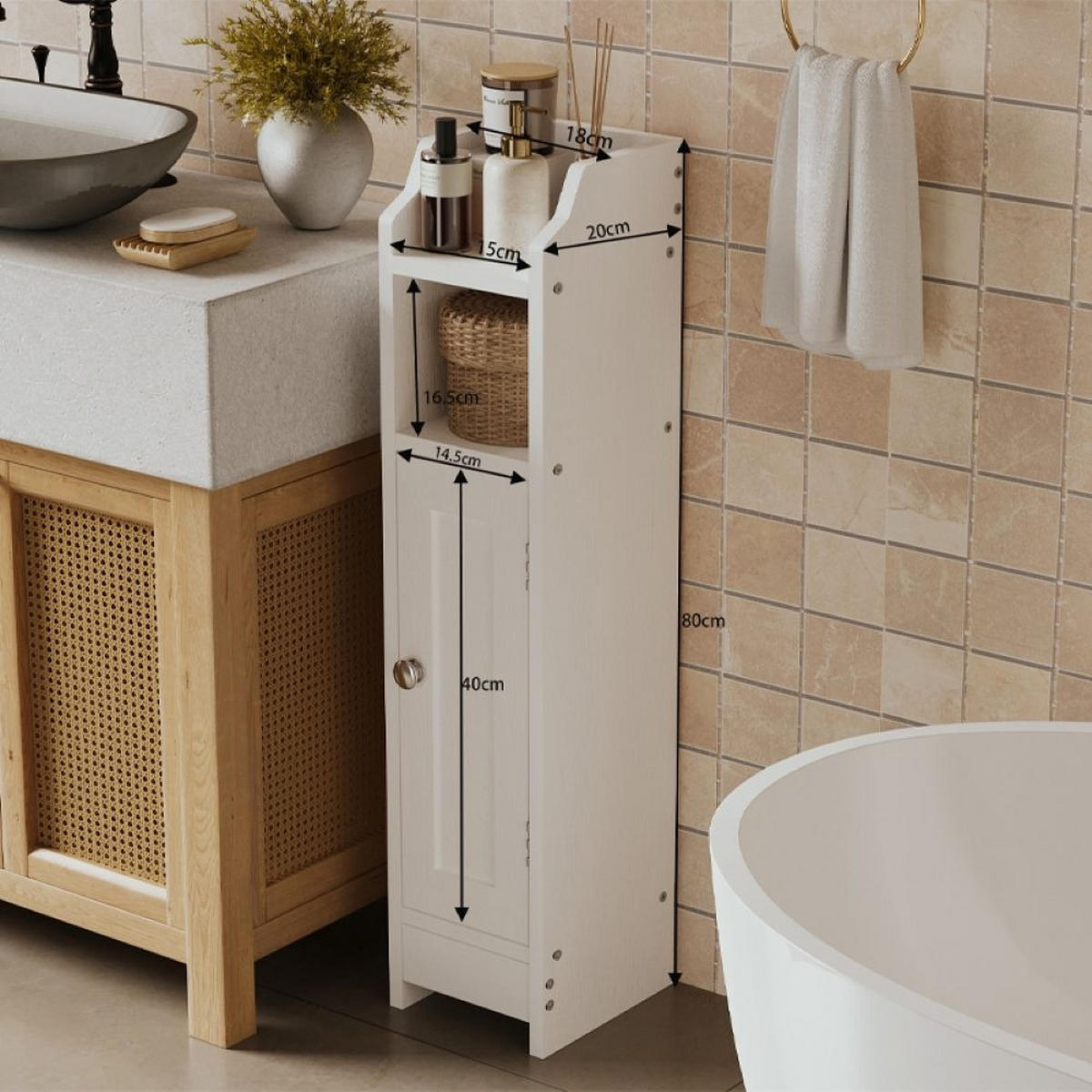 BADEZIMMERSCHRANK, weiß 18/20/80 cm - Weiß, Holzwerkstoff (18/80/20cm)
