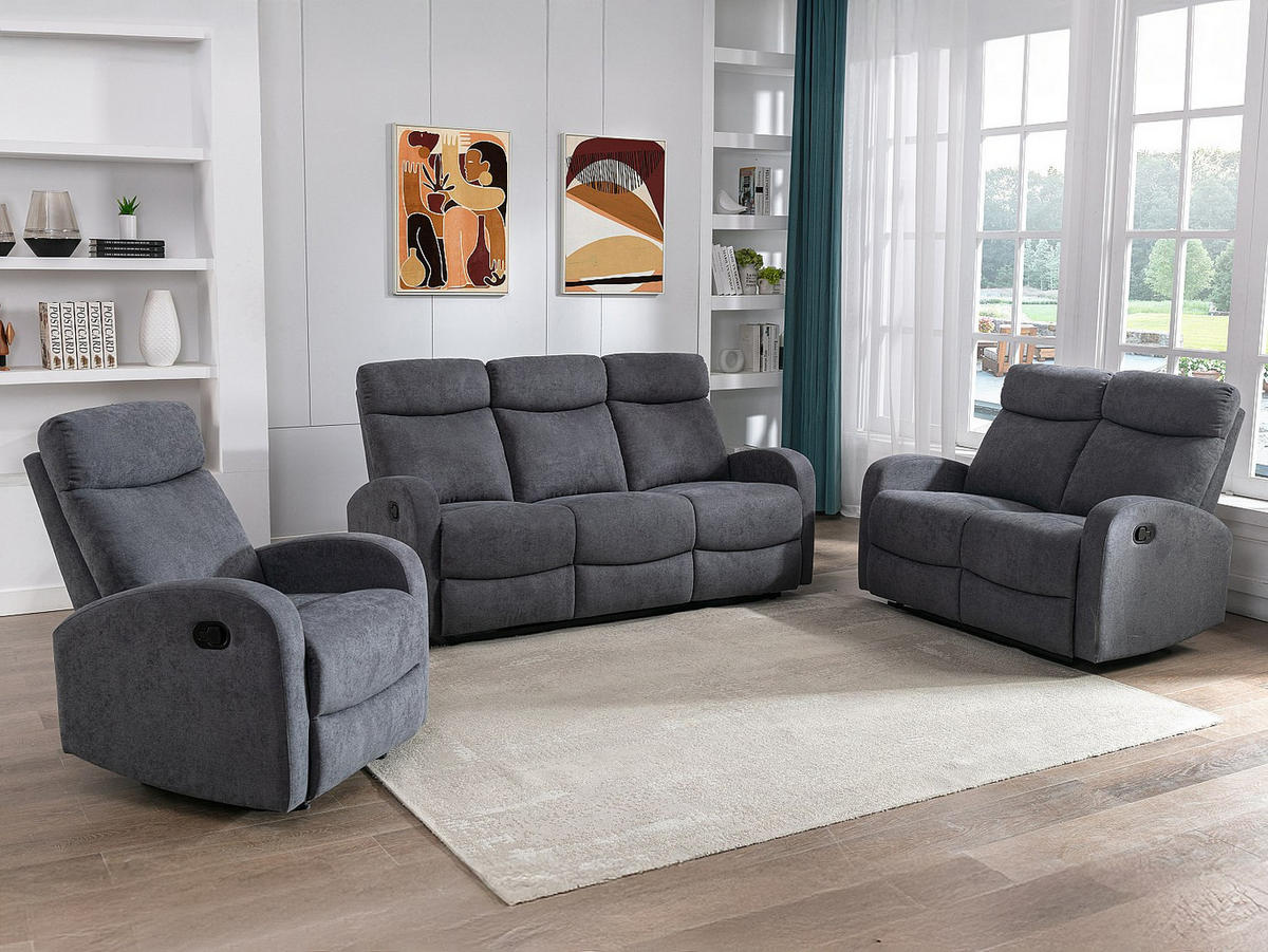 RELAXSOFA 2-Sitzer - Stoff - Grau - EVELYN - Grau, Textil (95/100/128cm) - Vente-Unique