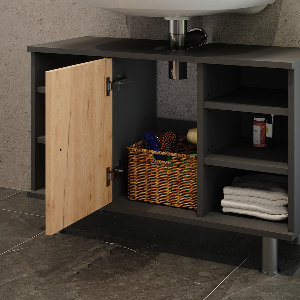 WASCHBECKENUNTERSCHRANK Fynn Anthrazit/Goldkraft Eiche 80 x 54 cm - Honigeiche/Anthrazit, Holzwerkstoff (80/54/32cm) - Vicco