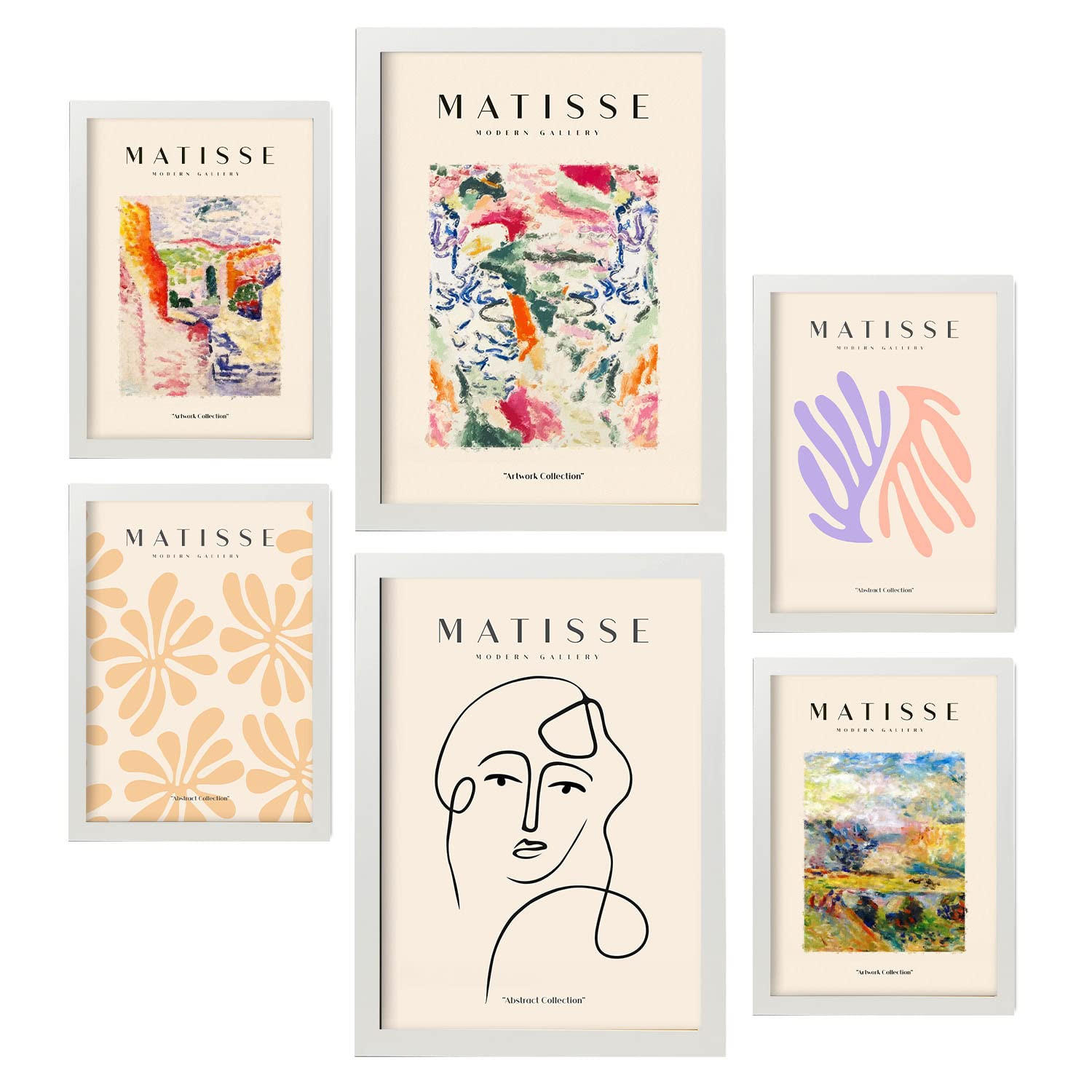 POSTER Set Mit 6 Henri Matisse Szene Drucke Des Fauvismus Und Der Abstrakten Kunst Für Innenarchitektur A3 & A4 Weißer Rahmen - Weiß, Papier (29/3cm) - Nacnic