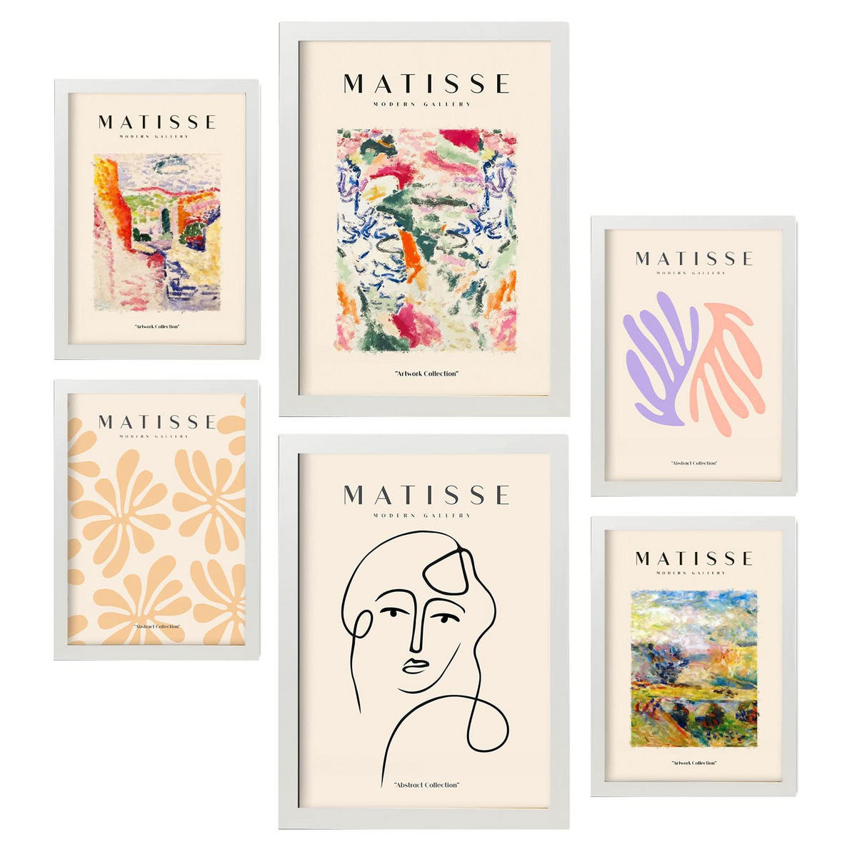 POSTER Set Mit 6 Henri Matisse Szene Drucke Des Fauvismus Und Der Abstrakten Kunst Für Innenarchitektur A3 & A4 Weißer Rahmen - Weiß, Papier (29/3cm) - Nacnic