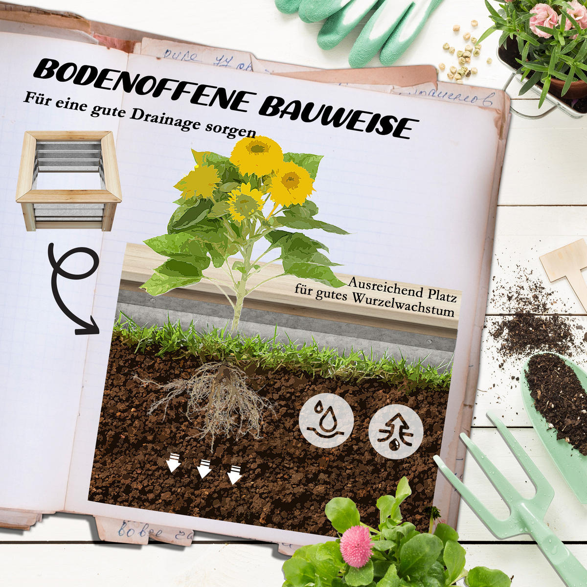 PFLANZENBEET, Kräuterbeet für Garten, Balkon, Natur, 45 x 45 x 30 cm - Naturfarben, Metall (45/30/45cm) - Outsunny