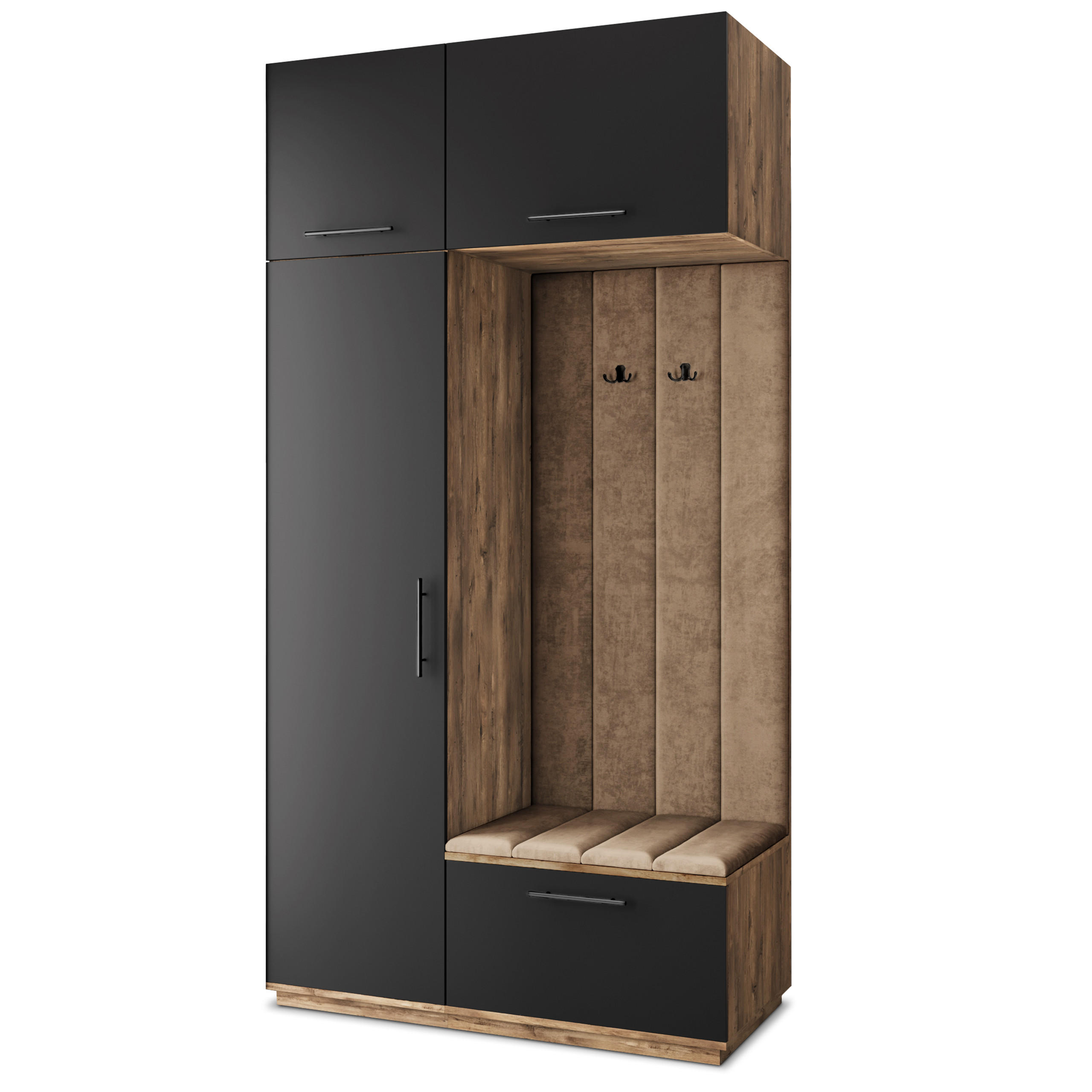 Masseno Garderobenschrank Eiche, Schwarz, Mokka 120x240x60 cm