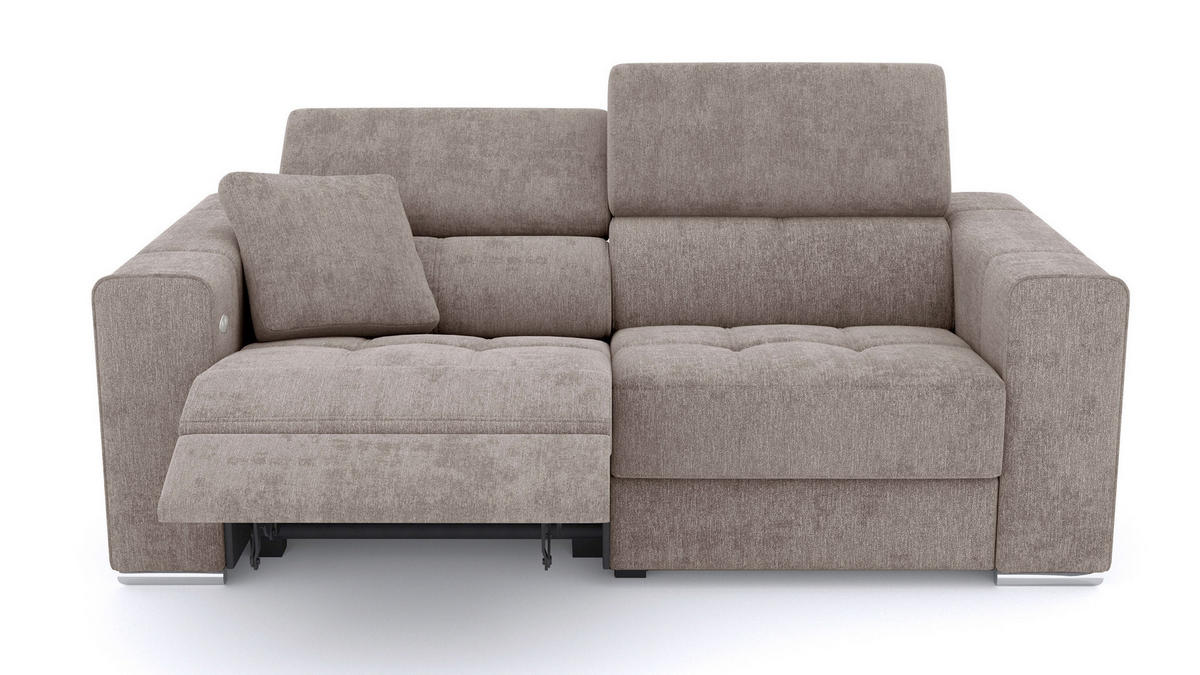 SOFA QUARTZ 3-Sitzer mit 1 Relaxfunktion, beige - Beige/Silberfarben, Holzwerkstoff/Textil (204/80/102cm) - Courtois Laville