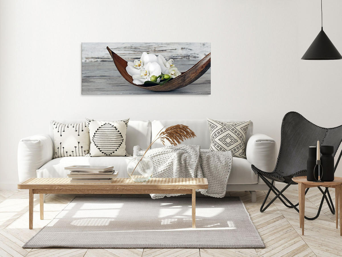 GLASBILD 125x50 cm Orchidee weiß grau - Anthrazit, Glas (125/50cm) - artissimo