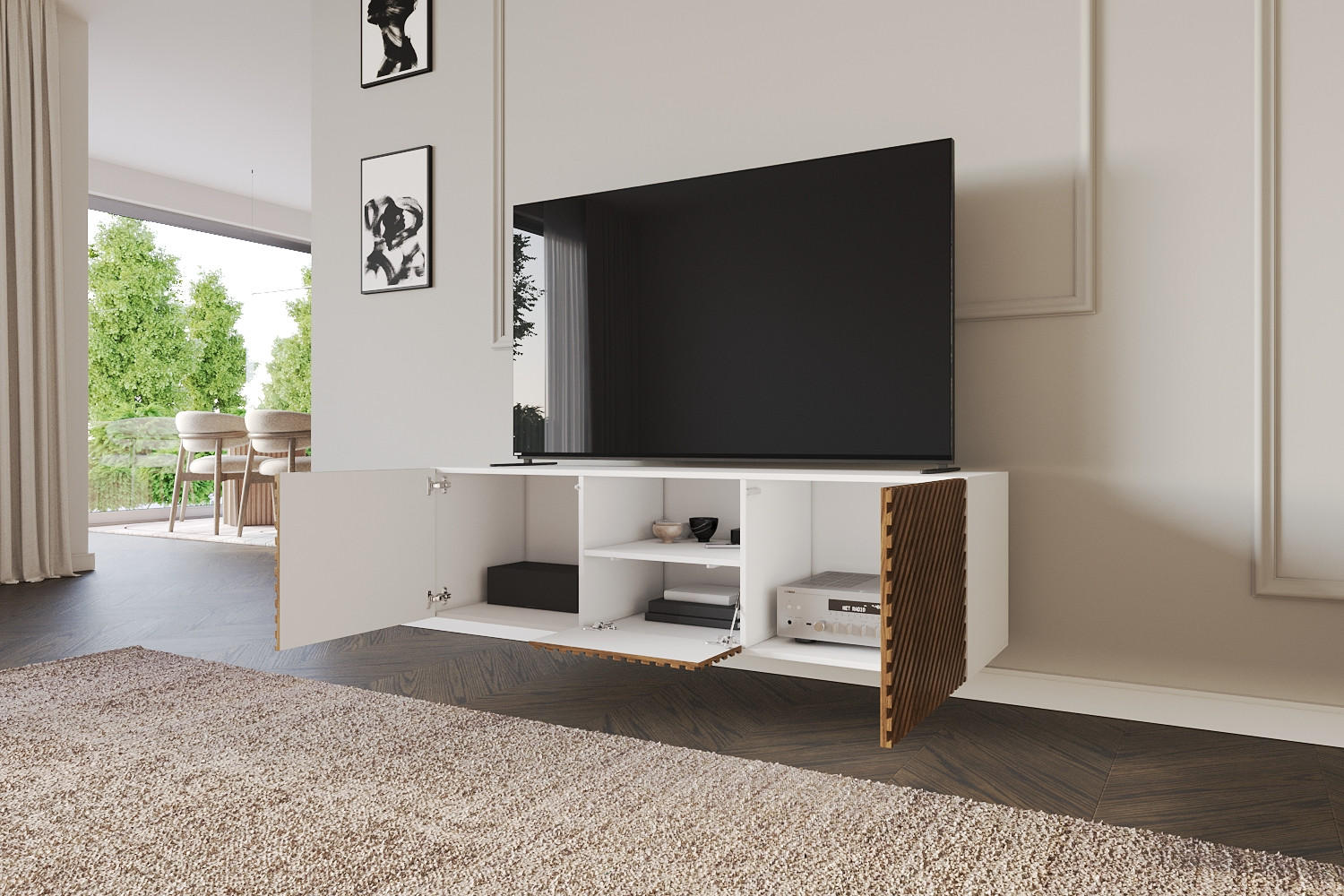 LOWBOARD ZENO-W 140x40x41 cm - Weiß / Katania - Eiche Wotan, Holzwerkstoff (140/40/41cm) - ALTDECOR