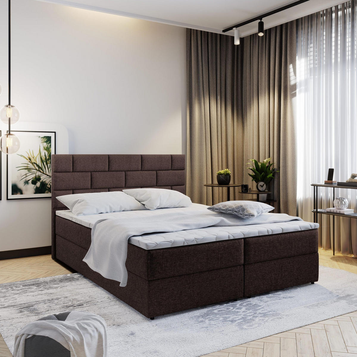 POSTEL BOXSPRING KERLO 180x200 cm, s matrací a úložným prostorem, hnědá - hnědá, kompozitní dřevo/textil (180/200cm) - MASSENO