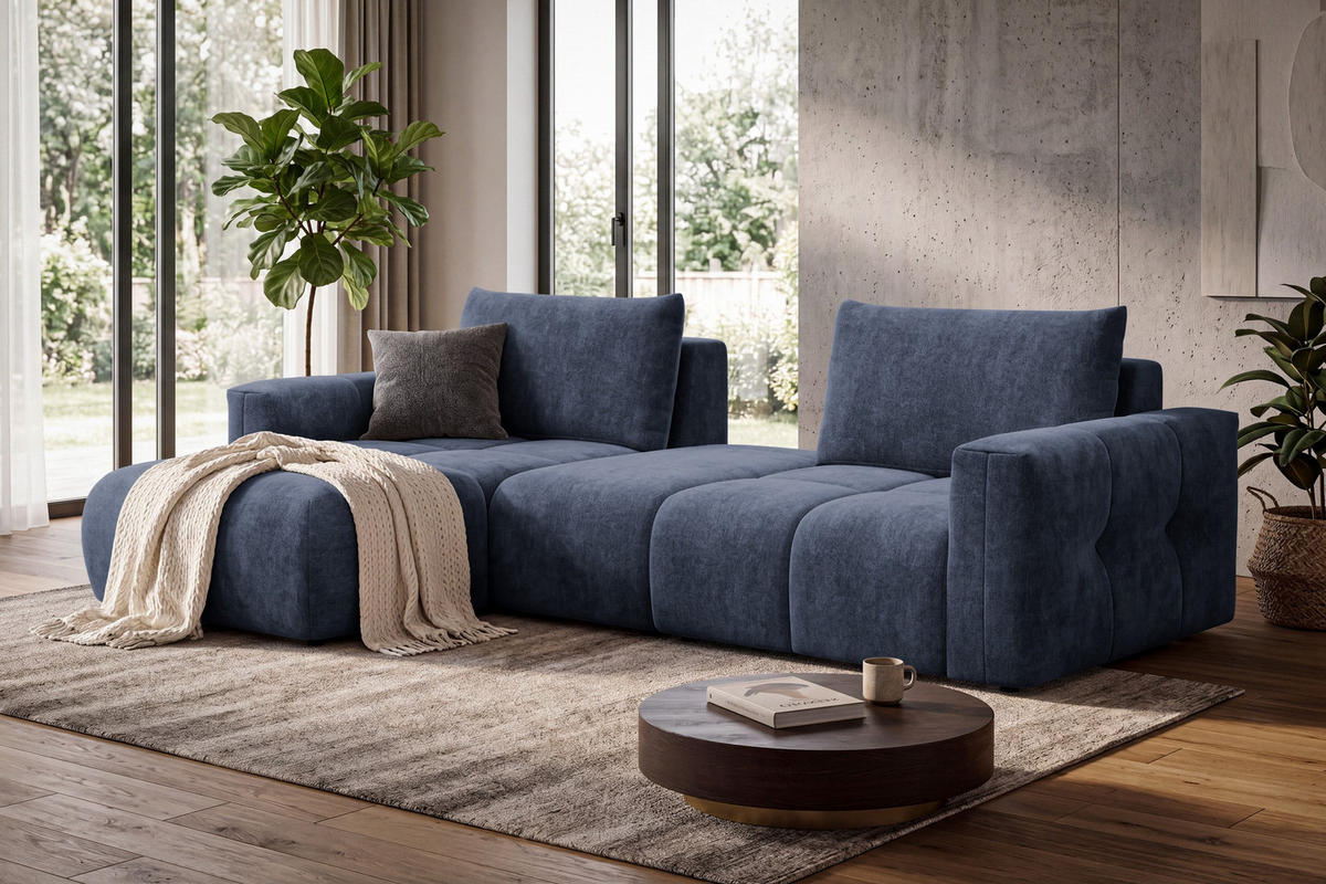 ECKSOFA VERONA 4-Sitzer LINKS, Marineblau - Blau/Schwarz, Holz/Textil (282/173cm) - Courtois Laville