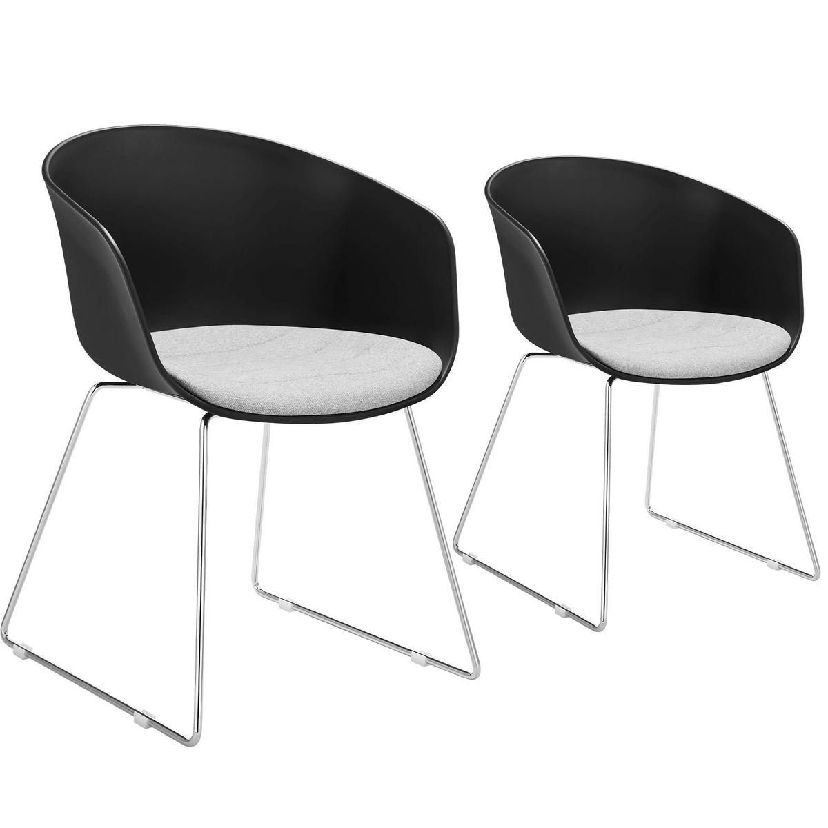 ARMLEHNENSTUHL 2er Set Logart 59 5 x 56 x 80 5 cm schwarz/chrom - Schwarz, Textil (59.5/80.5/56cm) - tectake