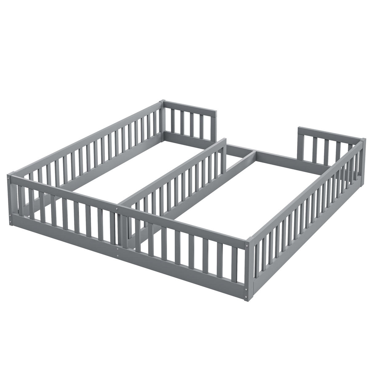 KINDERBETT 2er-Set mit Sicherheitsgitter 90x200 cm Kiefernholz Grau - Grau, Holzwerkstoff (90/200cm) - Beauniv