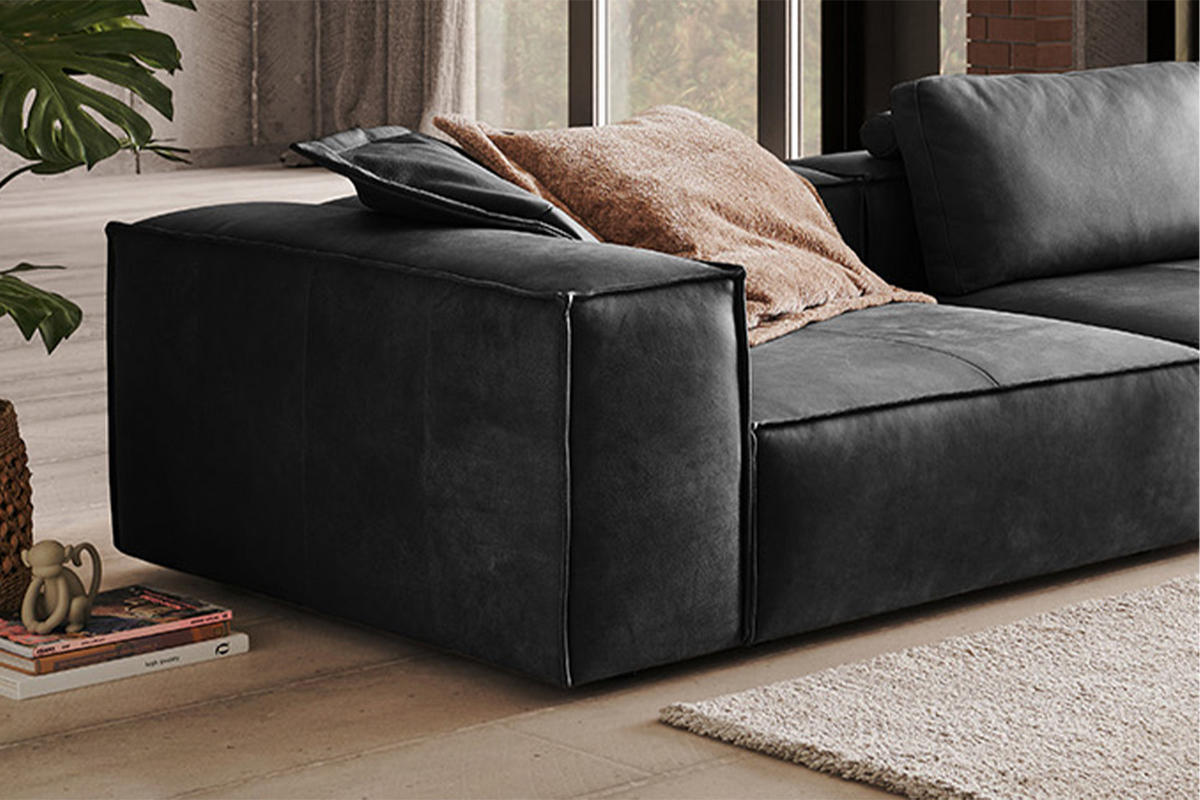 SOFA CARMO Anthrazit Leder - Anthrazit/Schwarz, Leder/Kunststoff (366/68/118cm) - KAWOLA
