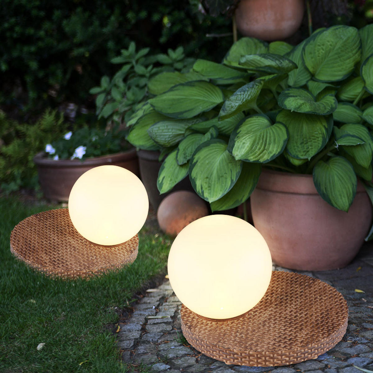 LED AUSSENLEUCHTE Kugel Kunststoff Weiß 2er Set - Weiß, Kunststoff (20/20/17cm) - Globo Lighting