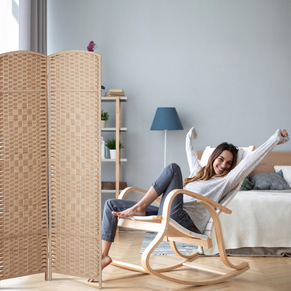 PARAVENT - Hellbraun, Holz/Papier (120/170/2cm) - Relaxdays