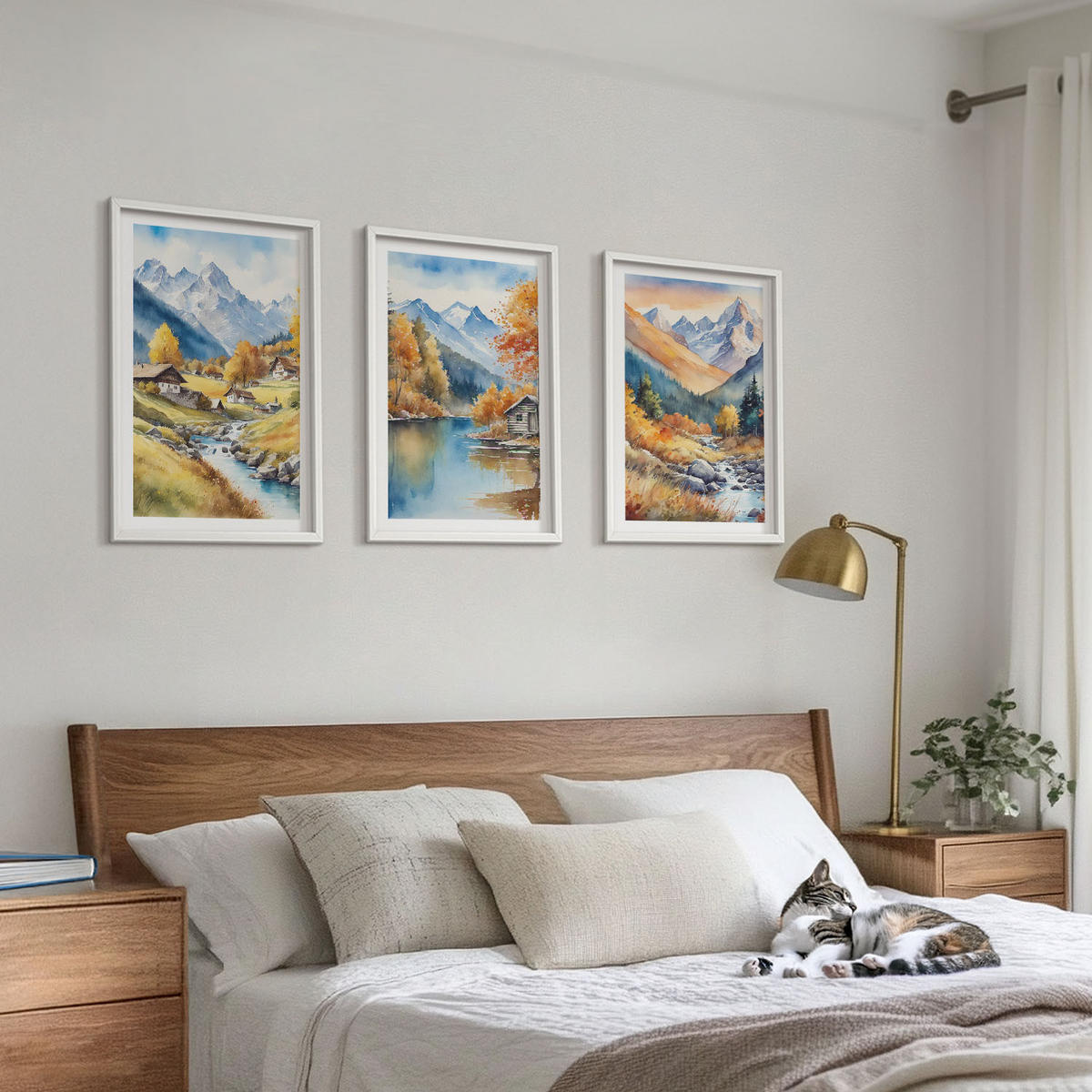 WANDBILDER 3er-Set - 40x60 cm Weißer Rahmen - Herbstliche Berge, Flusshäuser - Weiß, Kunststoff (40/60cm) - ArtPrintCave