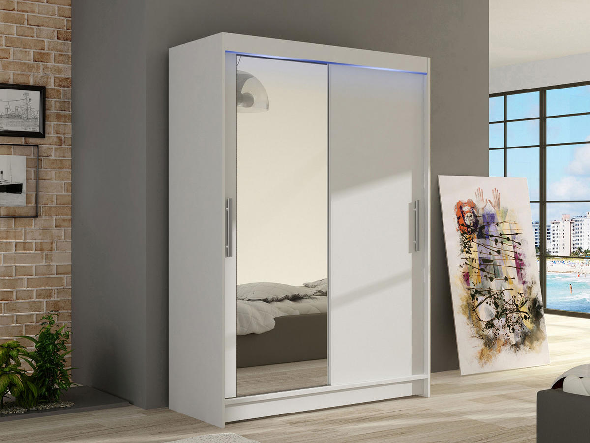 KLEIDERSCHRANK Miami VI, mit RGB LED Beleuchtung - Silberfarben/Weiß, Holzwerkstoff/Kunststoff (120/200/58cm) - MIRJAN24