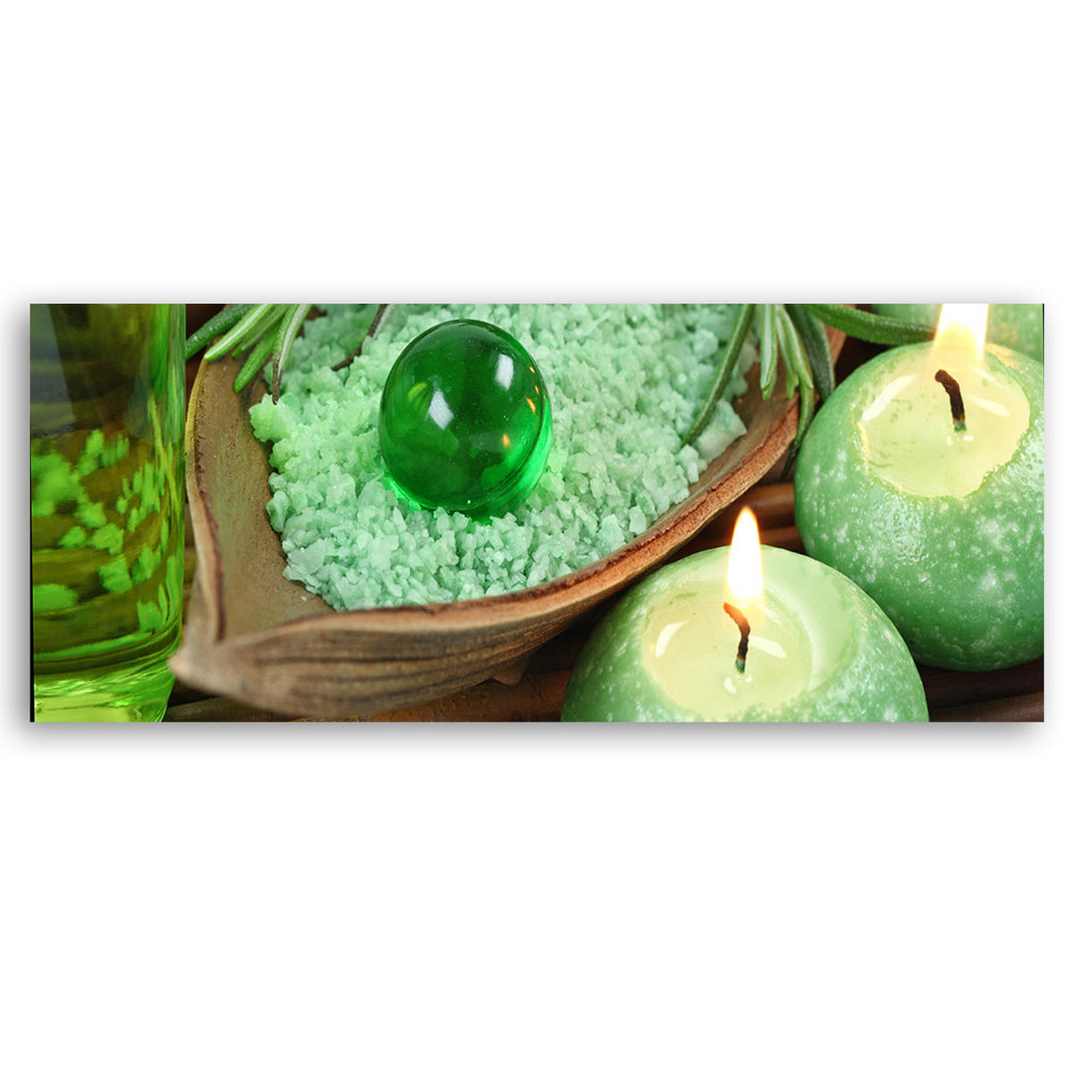 WANDBILD türkisfarbene zen kerze - Türkis, Textil (90/30cm) - Feeby