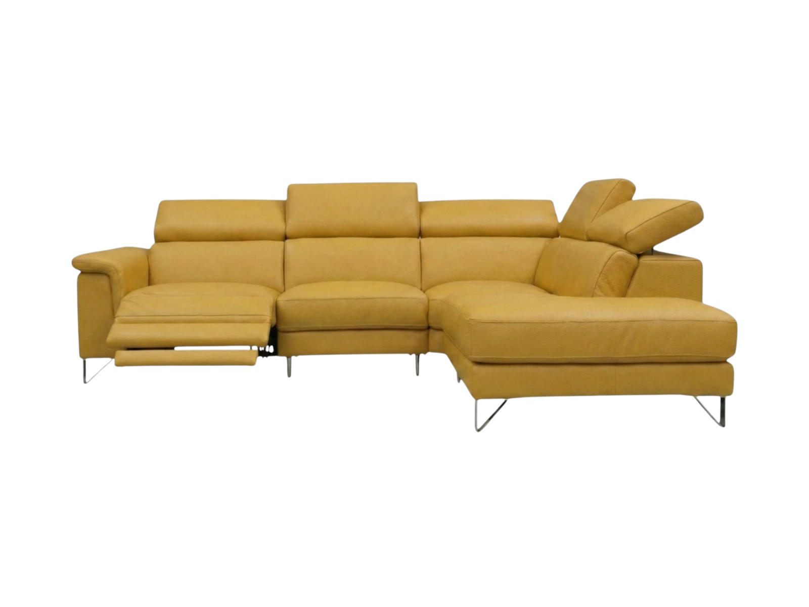 ECKSOFA Antares Echtleder mit 1 x Relaxfunktion Senfgelb - Gelb, Leder/Metall (276/224cm)