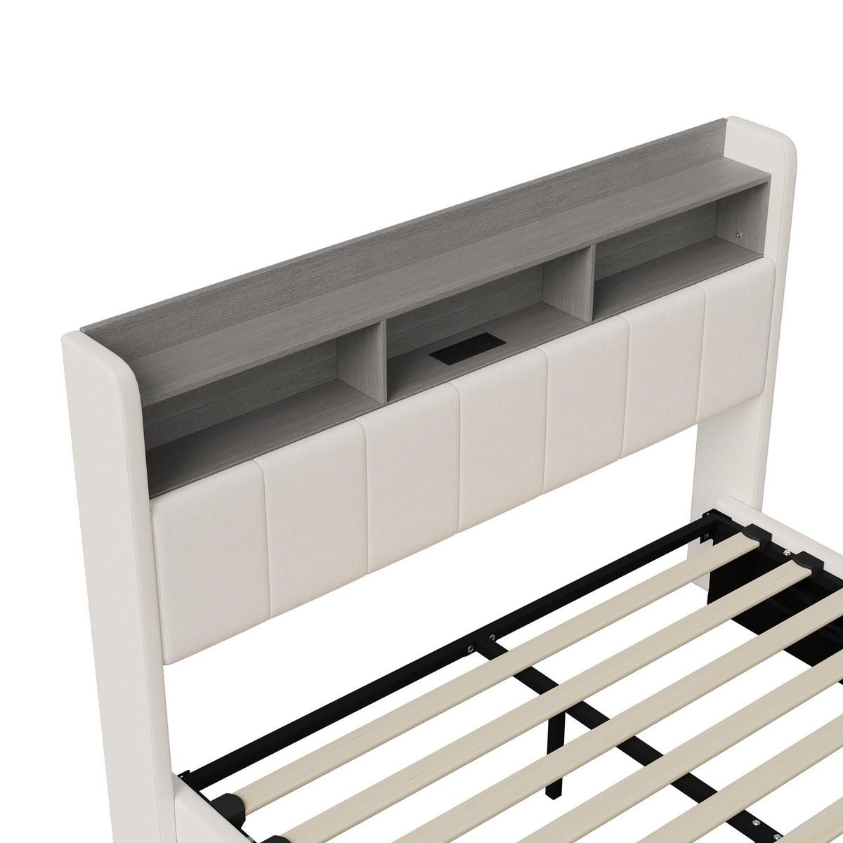 POLSTERBETT 140x200 cm, Weiß, LED-Beleuchtung und USB, Samt - Weiß, Textil/Metall (140/200cm)