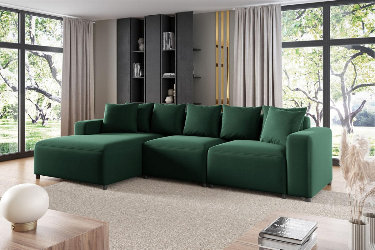 ECKSOFA Megan In Salvador - Dunkelgrün, Holzwerkstoff/Textil (331/165cm) - Fun Möbel
