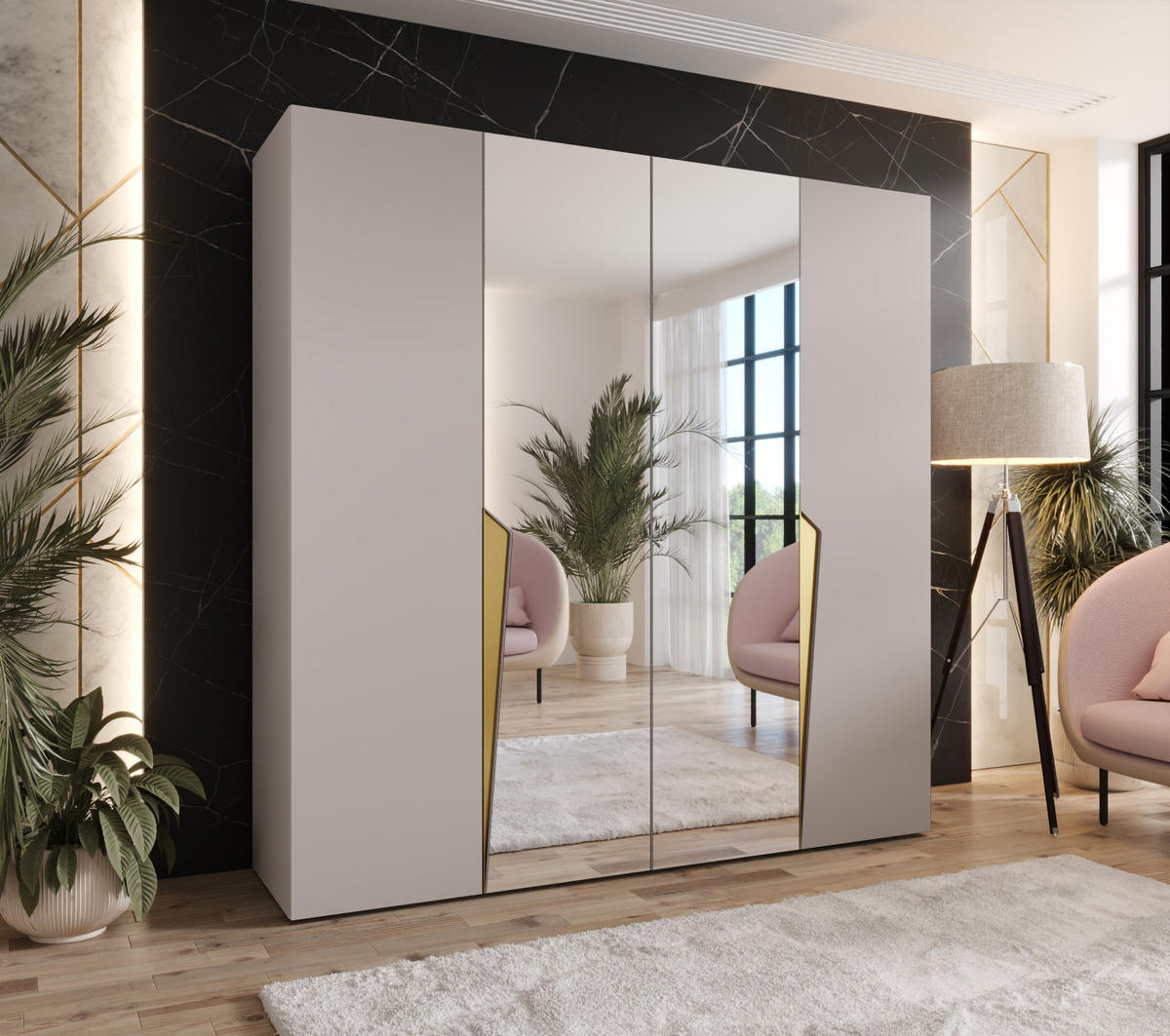 DREHTÜRENSCHRANK 202/200/52 4-türig - Beige/Goldfarben, Holz/Metall (200/202/52cm) - Abiks Möbel