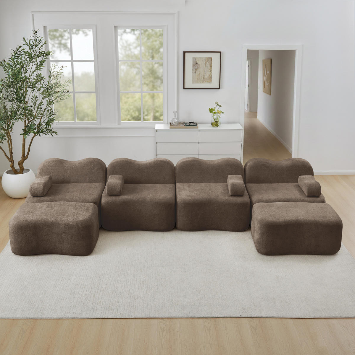 WOHNLANDSCHAFT 384/167/70 cm in Braun aus Samt, modular und ohne Montage - Braun, Textil (167/70/384cm) - Flora Grace
