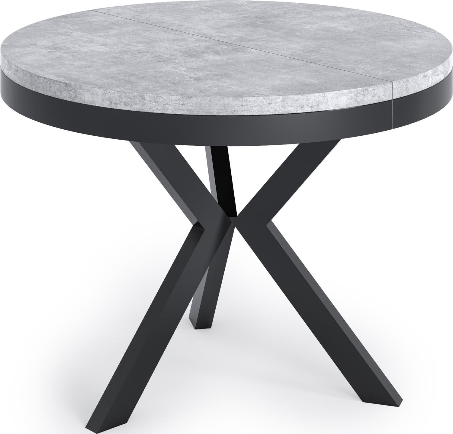 ESSTISCH Velma runder ausziehbarer, Grauer Beton 100-140/100/76 cm - Hellgrau/Schwarz, Holzwerkstoff/Metall (100/100/76cm) - WFL GROUP