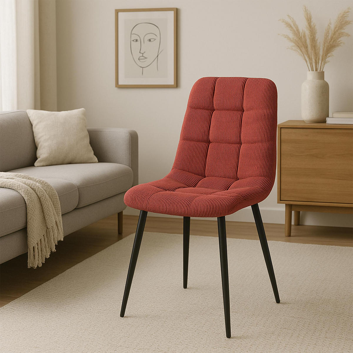 ESSZIMMERSTUHL 2er Set Fanor Cord Bordeauxrot Wohnzimmerstuhl - Weinrot, Textil (45/84/55cm) - DELUKE