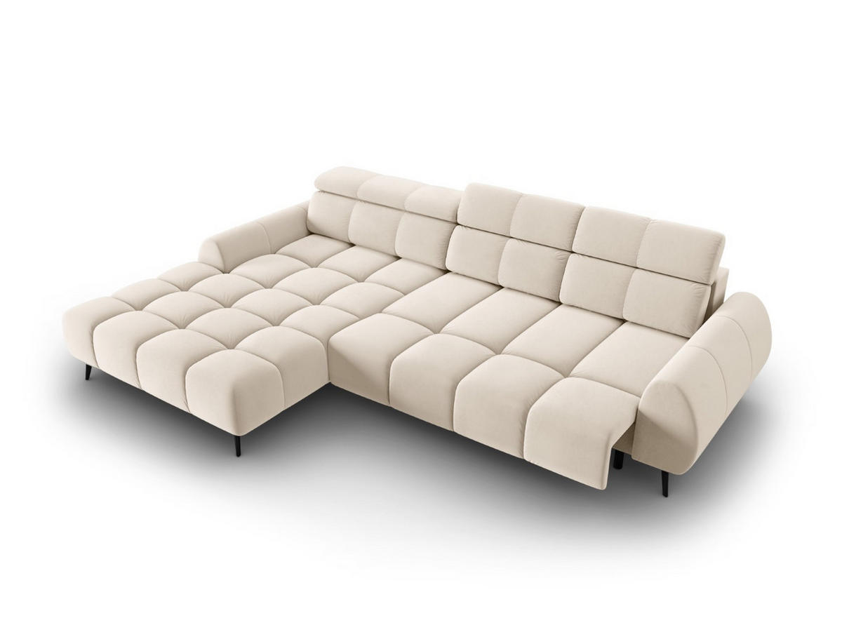 ELEKTRISCHES-ECKSOFA links Alyse aus Samt leichtes beige 5 Sitzplätze - Beige, Textil (188/295cm) - Micadoni