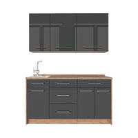 SAMOSTATNÁ KUCHYŇA Fame-Line, Antracit vysoký lesk/Dub Goldkraft, 150 cm, AP Oak - dub medový/čierna s vysokým leskom, kompozitné drevo (150/82/60cm) - Vicco