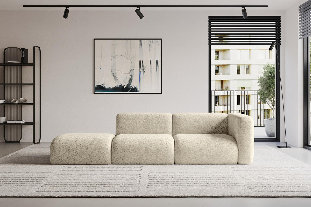 SOFA Ottomane Rechts MIRA-S3 296x89x70 Creme Velours - Creme/Schwarz, Holzwerkstoff/Kunststoff (296/70/89cm) - ALTDECOR
