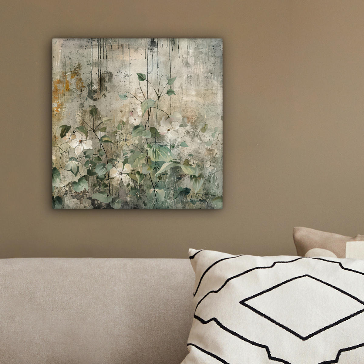 LEINWANDBILD - Blumen - Blätter - Abstrakt - Modern - 20x20 - Wandbilder - Grau, Textil (20/20cm) - MuchoWow